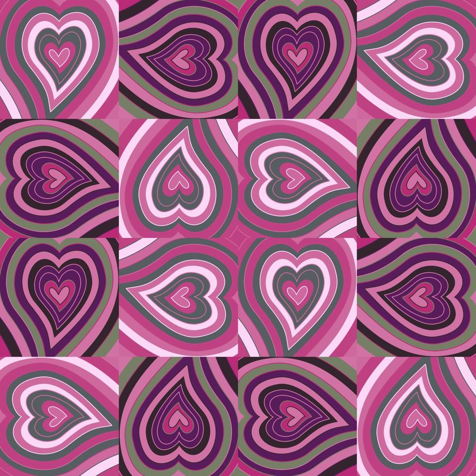 wijnoogst harten mozaïek- naadloos patroon. hippie retro stijl. 14 februari behang. Valentijnsdag dag achtergrond. vector