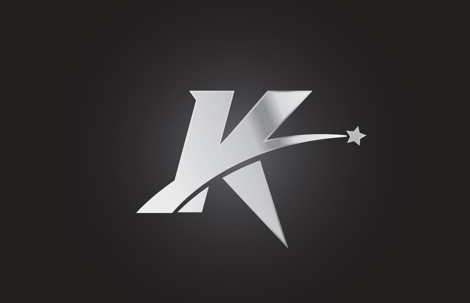 zilver metaal k alfabet brief logo icoon met ster. creatief ontwerp voor bedrijf of bedrijf vector