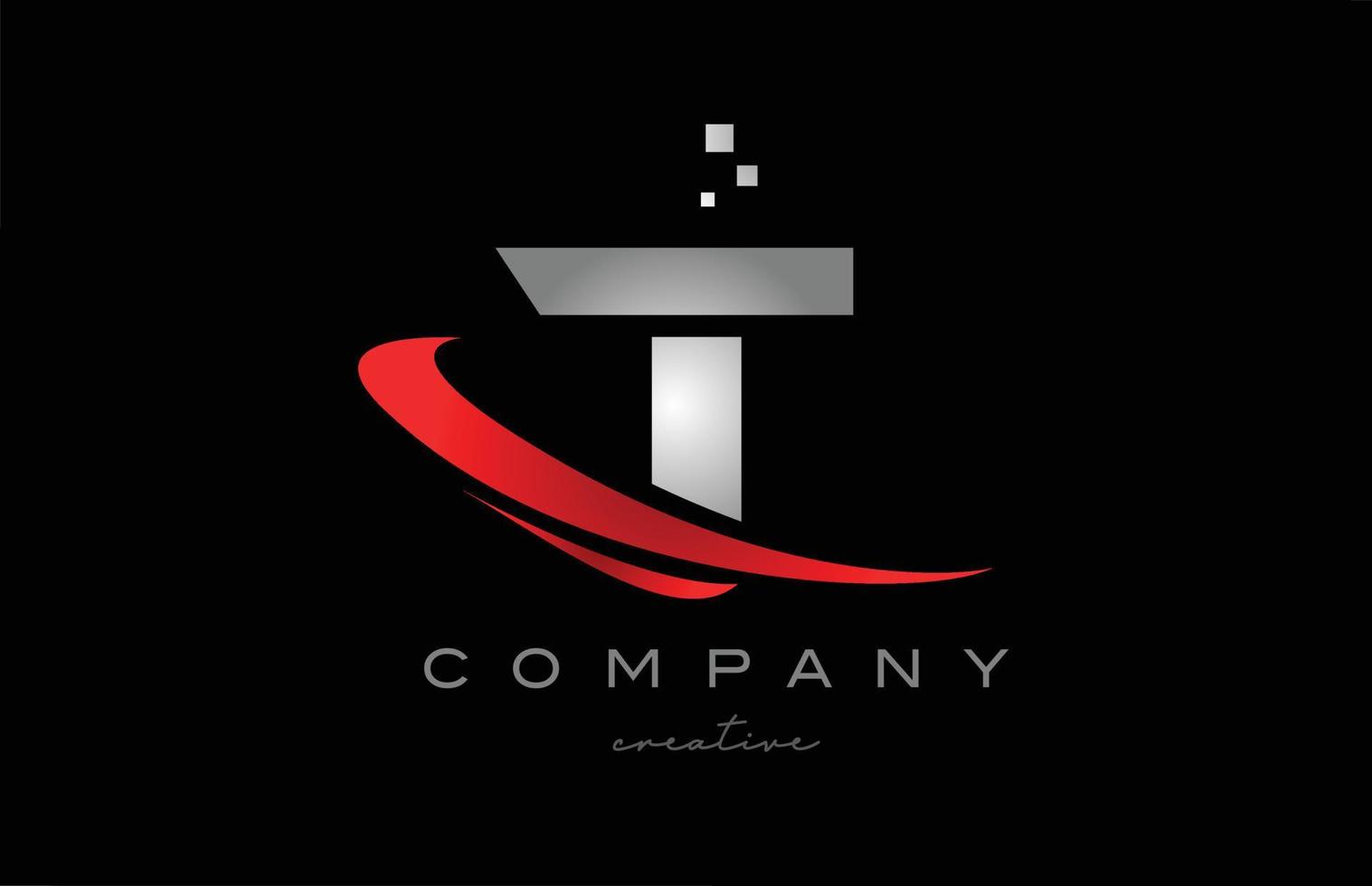rood swoosh t alfabet brief logo icoon met grijs kleur. ontwerp geschikt voor een bedrijf of bedrijf vector