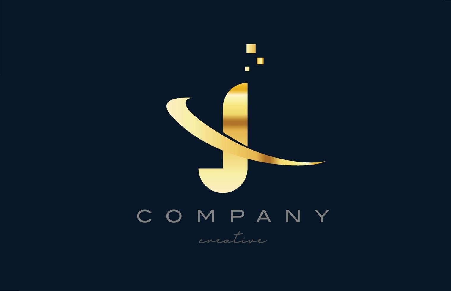 goud gouden j alfabet brief logo icoon ontwerp. creatief sjabloon voor bedrijf en bedrijf met swoosh vector