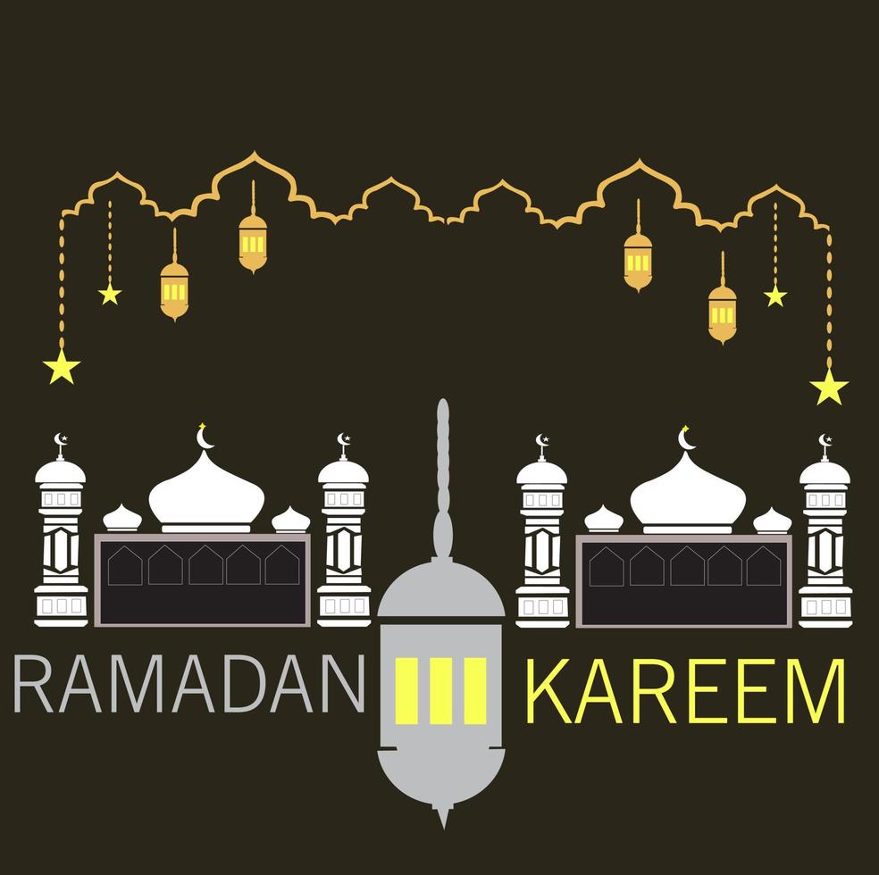 ontwerp met achtergrond moskee Ramadan kareem en laatsten.ramadan kareem Arabisch schoonschrift groet ontwerp Islamitisch lijn moskee koepel met later. vector