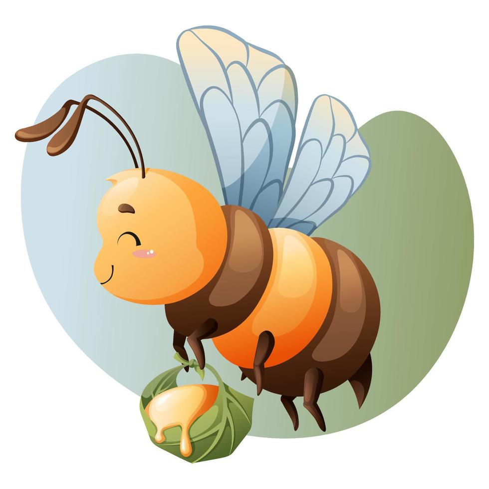 vliegend honing bij met honing geïsoleerd Aan wit achtergrond. vector illustratie schattig tekenfilm karakter
