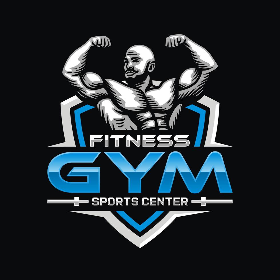 bodybuilding embleem en Sportschool logo ontwerp vector sjabloon