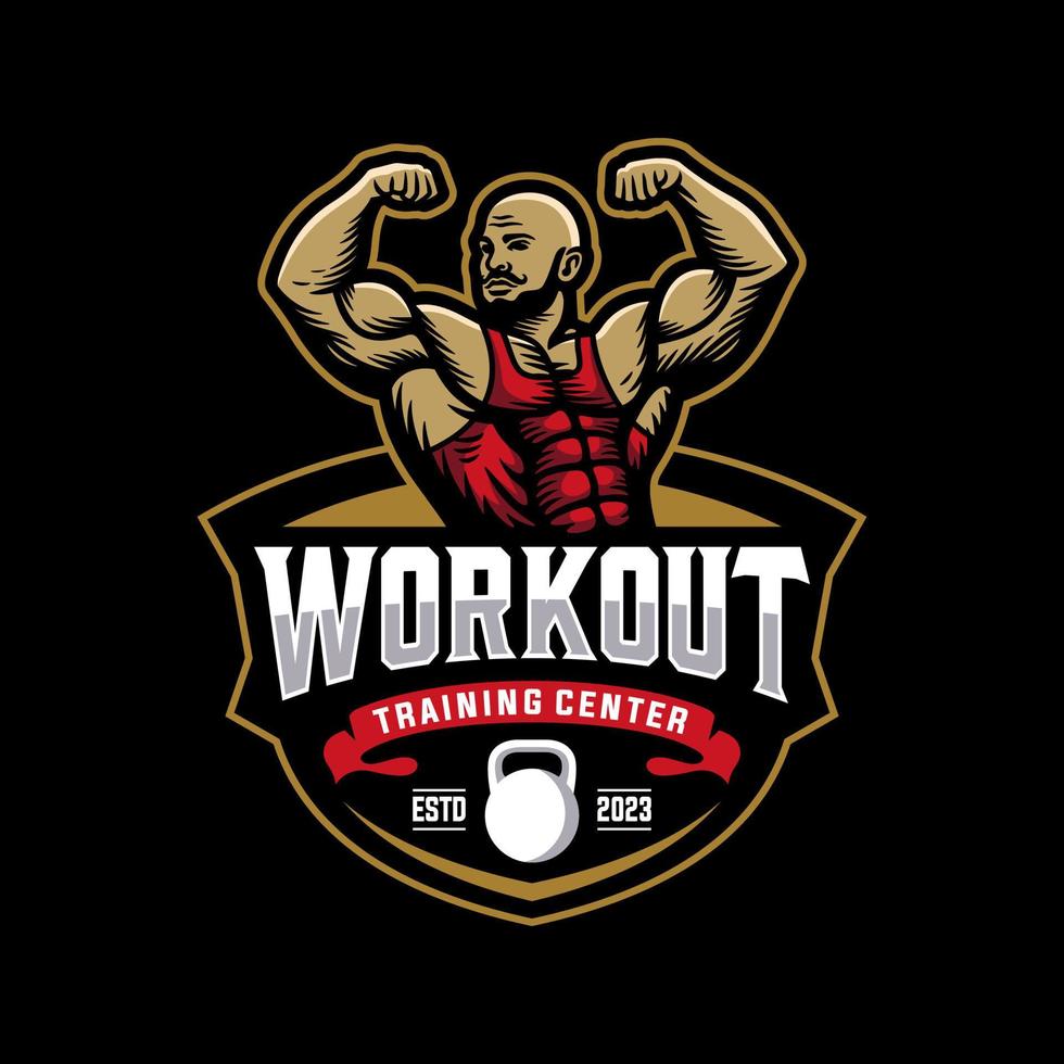 bodybuilding embleem en Sportschool logo ontwerp vector sjabloon