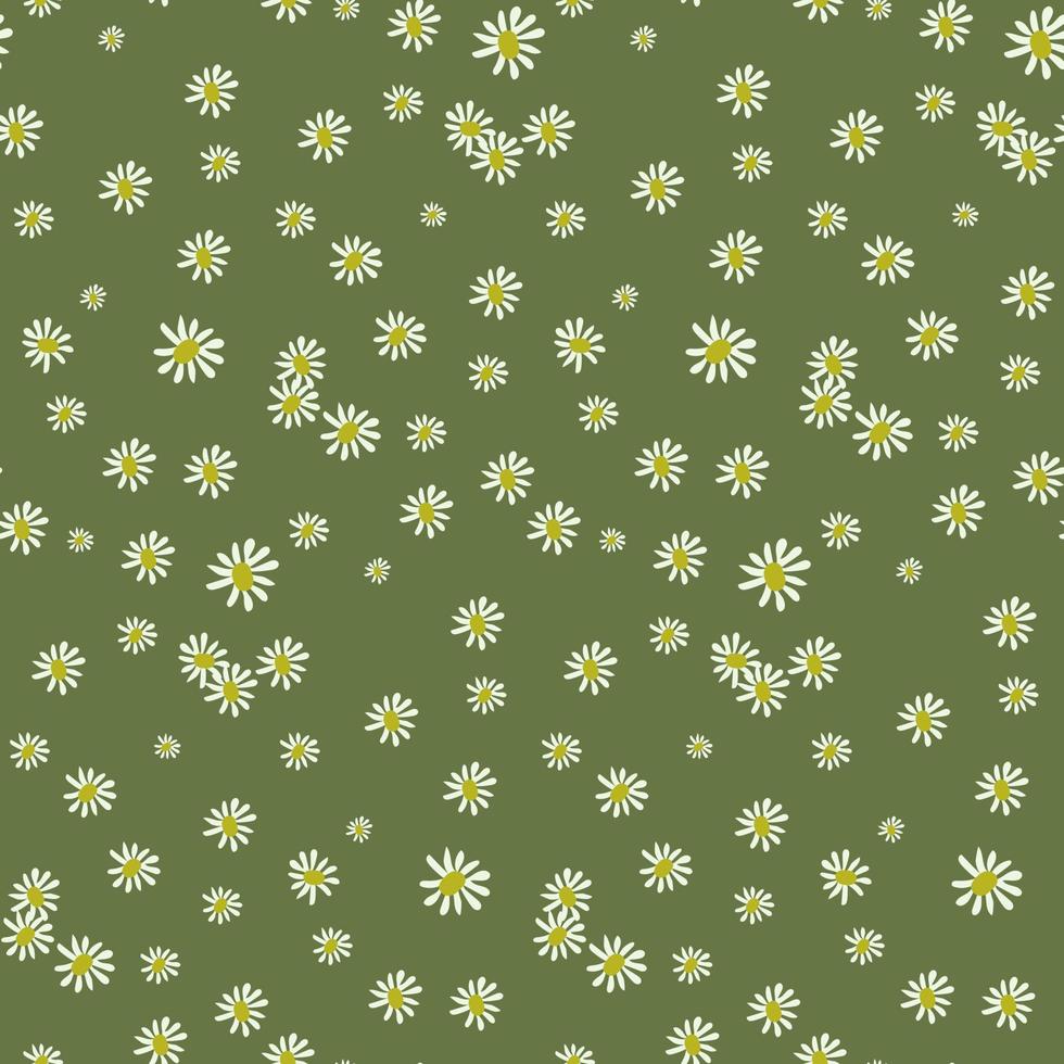 een madeliefje bloem veld- patroon Aan een groen vector achtergrond. schattig bloemen patroon. geschenk inpakken. het drukken Aan papier en textiel.