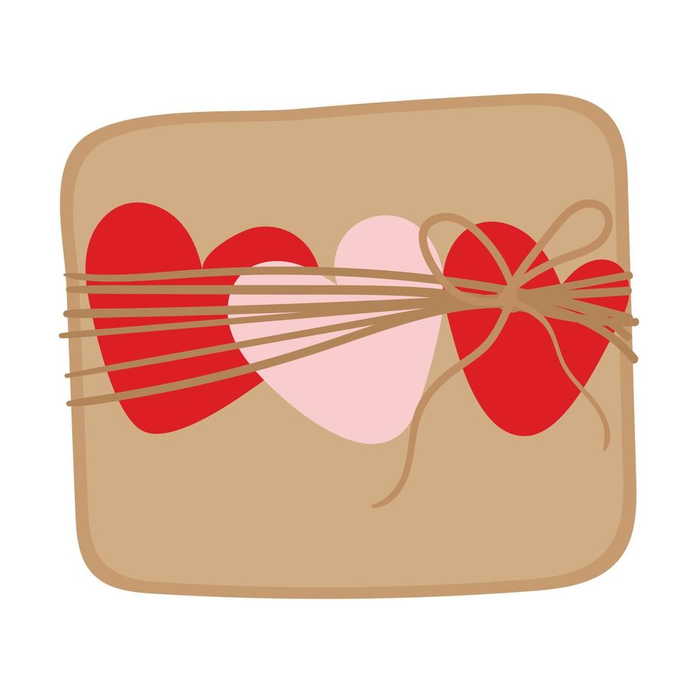 Gesloten geschenk doos in de vorm van een vierkant. een ambacht doos met harten voor een geschenk of chocolaatjes. conceptuele illustratie voor Valentijnsdag dag. vector clip art voor groet kaarten, verjaardag kaarten.