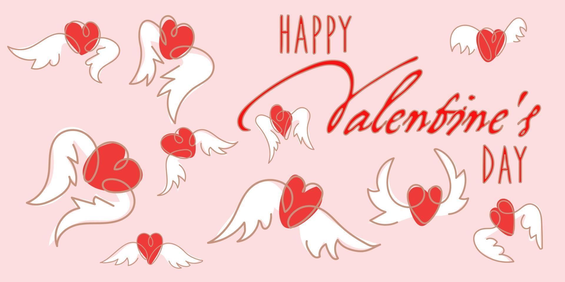 gelukkig Valentijnsdag dag opschrift met vliegend harten in de omgeving van. een groet kaart voor de vakantie in wijnoogst stijl. achtergrond voor het drukken Aan papier. een geschenk valentijn. vector