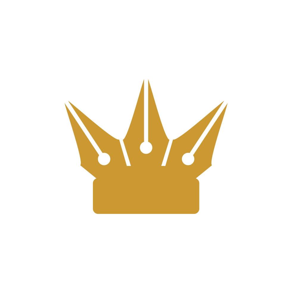 gouden oud pen met kroon koning van auteur logo ontwerp vector