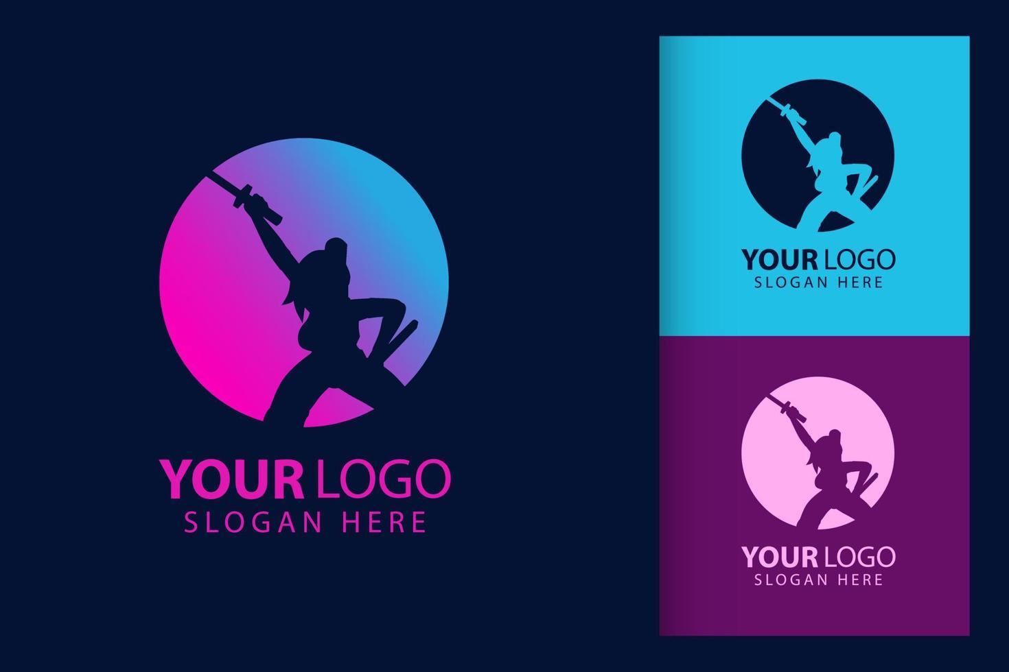 samurai vrouw logo. kleurrijk symbool sjabloon vector branding ontwerp. geïsoleerd met zacht achtergrond.