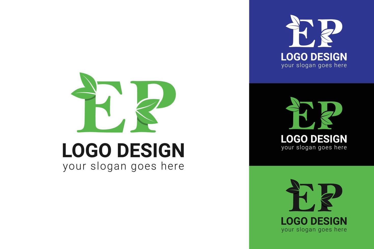 ecologie ep brieven logo met groen blad. ep brieven eco logo met blad. vector lettertype voor natuur affiches, eco vriendelijk embleem, veganistisch identiteit, kruiden en botanisch kaarten enz.