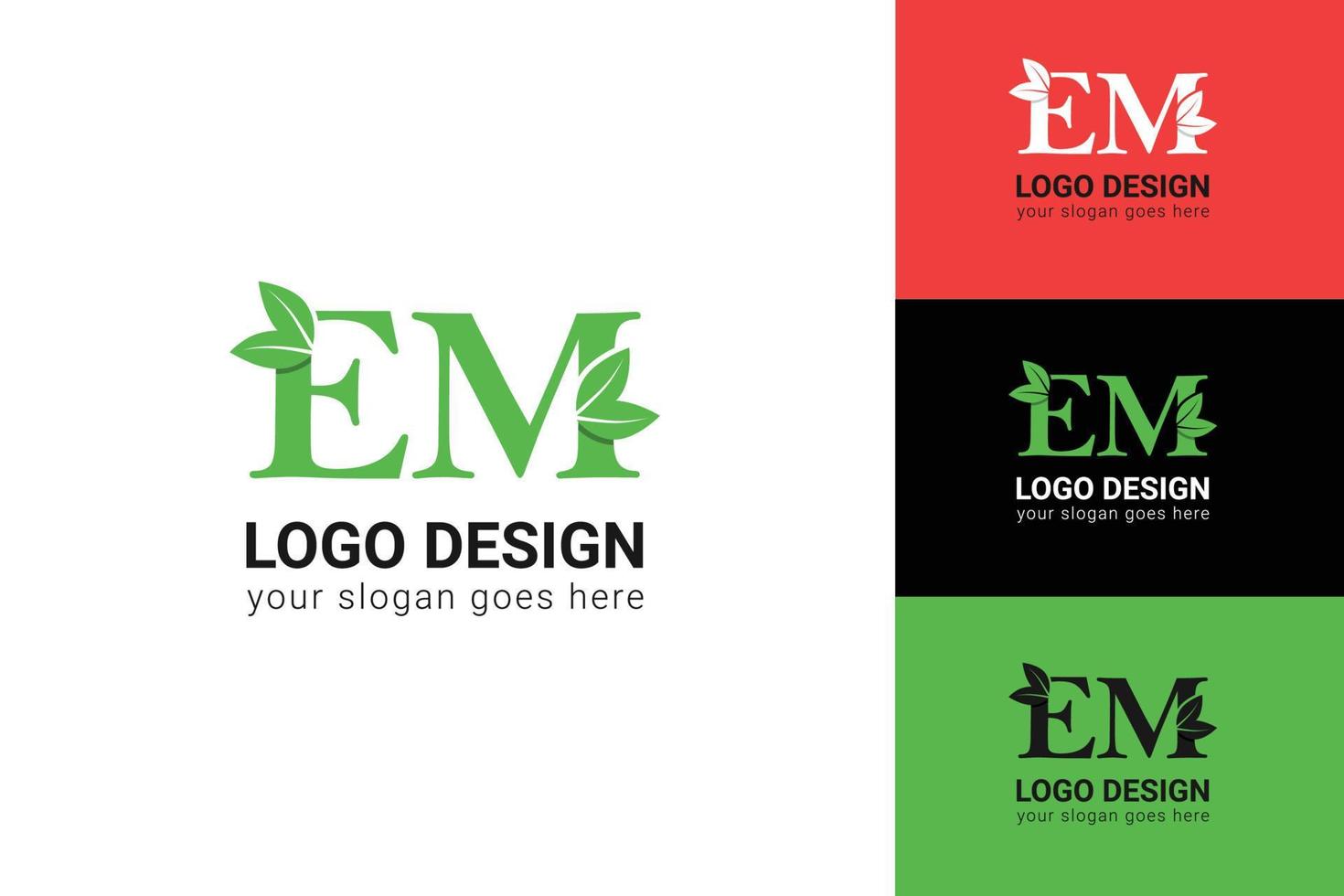 ecologie em brieven logo met groen blad. em brieven eco logo met blad. vector lettertype voor natuur affiches, eco vriendelijk embleem, veganistisch identiteit, kruiden en botanisch kaarten enz.