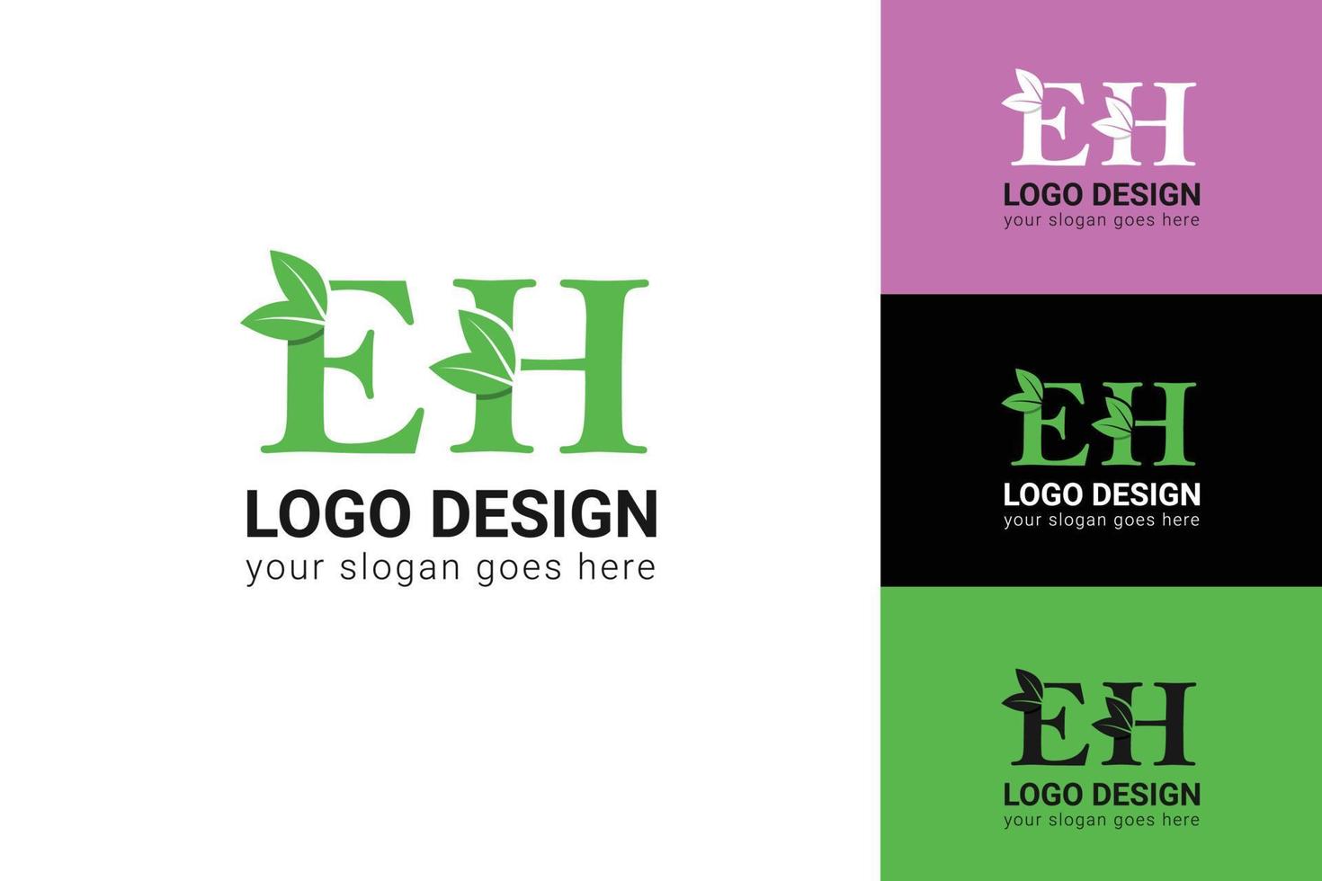 ecologie eh brieven logo met groen blad. eh brieven eco logo met blad. vector lettertype voor natuur affiches, eco vriendelijk embleem, veganistisch identiteit, kruiden en botanisch kaarten enz.