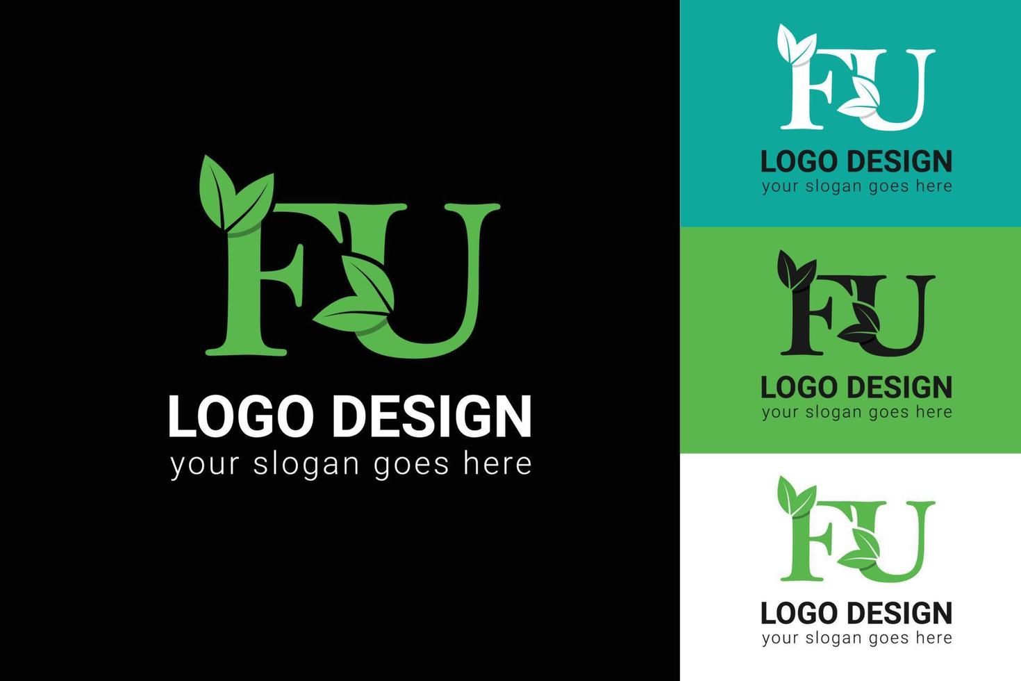 ecologie fu brieven logo met groen blad. fu brieven eco logo met blad. vector lettertype voor natuur affiches, eco vriendelijk embleem, veganistisch identiteit, kruiden en botanisch kaarten enz.