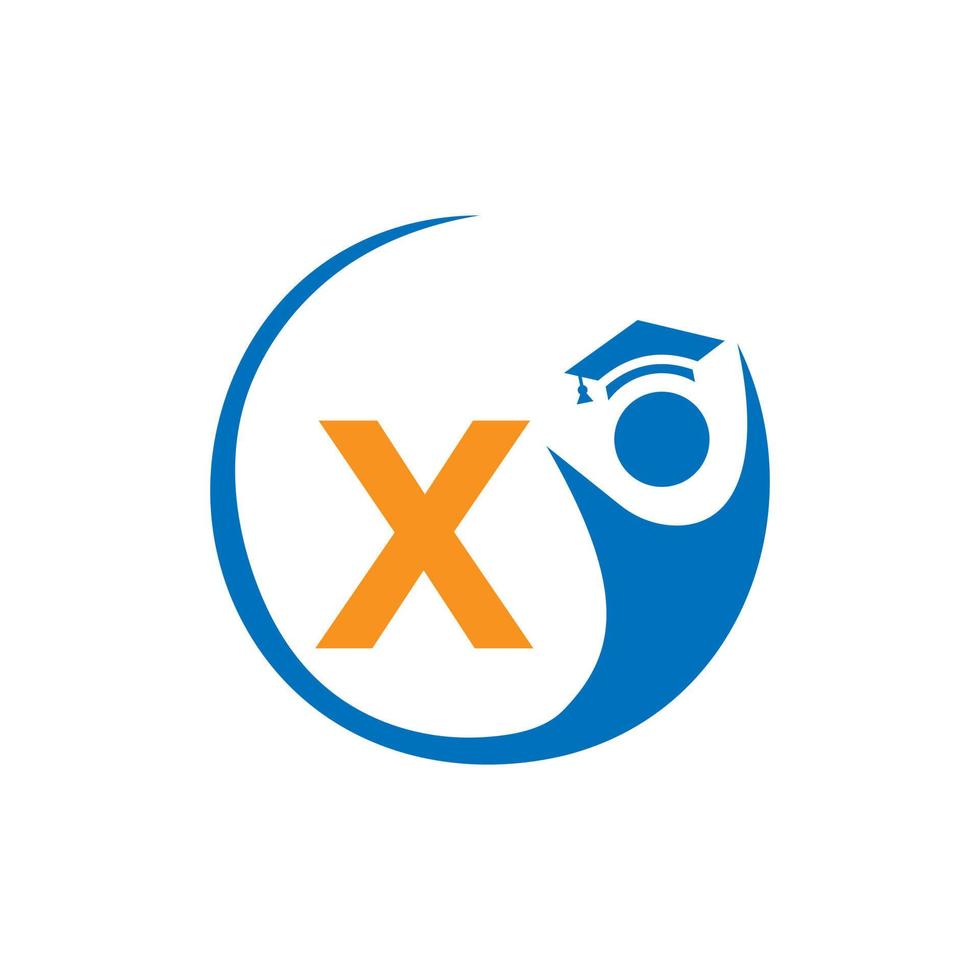 brief X onderwijs logo sjabloon. onderwijs logo eerste onderwijs hoed concept vector