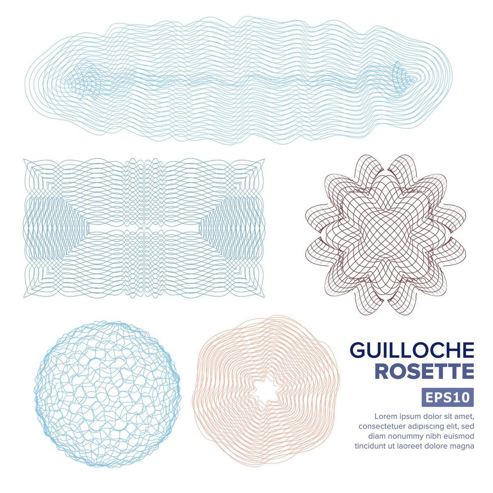 guilloche rozet reeks vector. decoratief abstract rozet elementen voor diploma, certificaat, geld of paspoort. guilloche achtergrond rozet. vector illustratie.