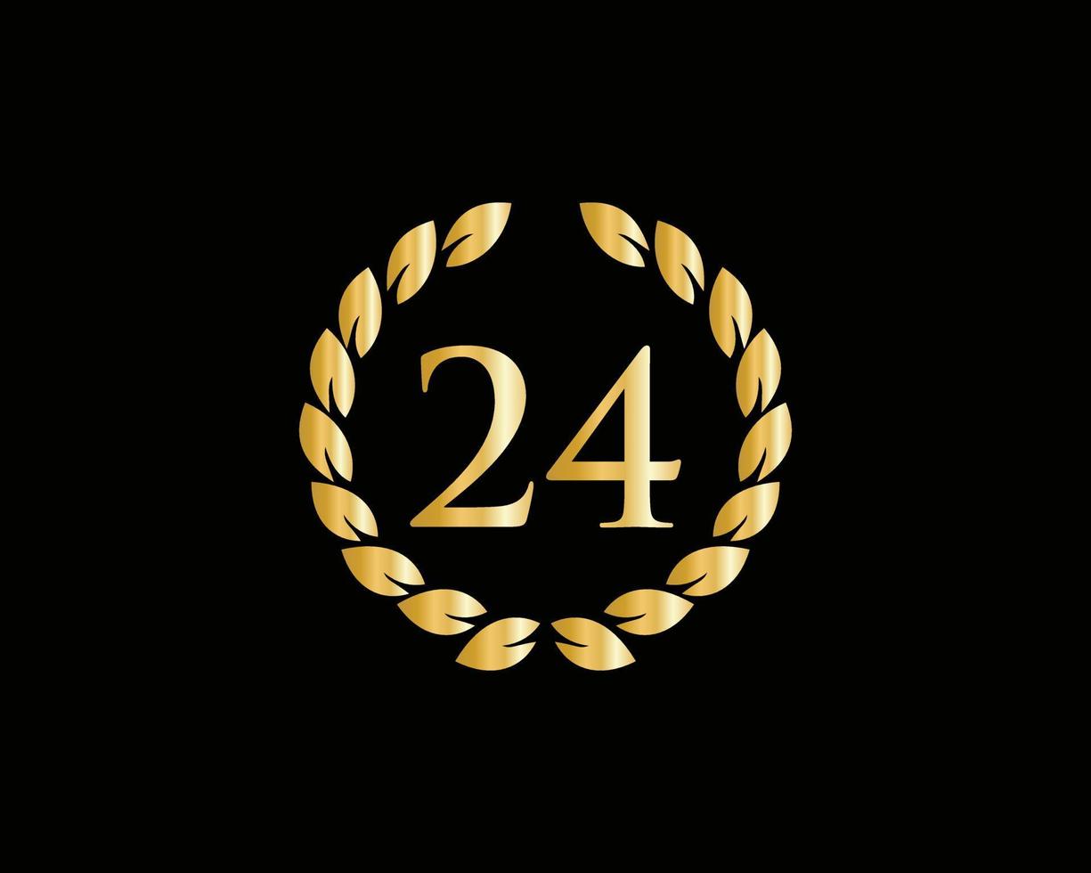 24e jaren verjaardag logo met gouden ring geïsoleerd Aan zwart achtergrond, voor verjaardag, verjaardag en bedrijf viering vector