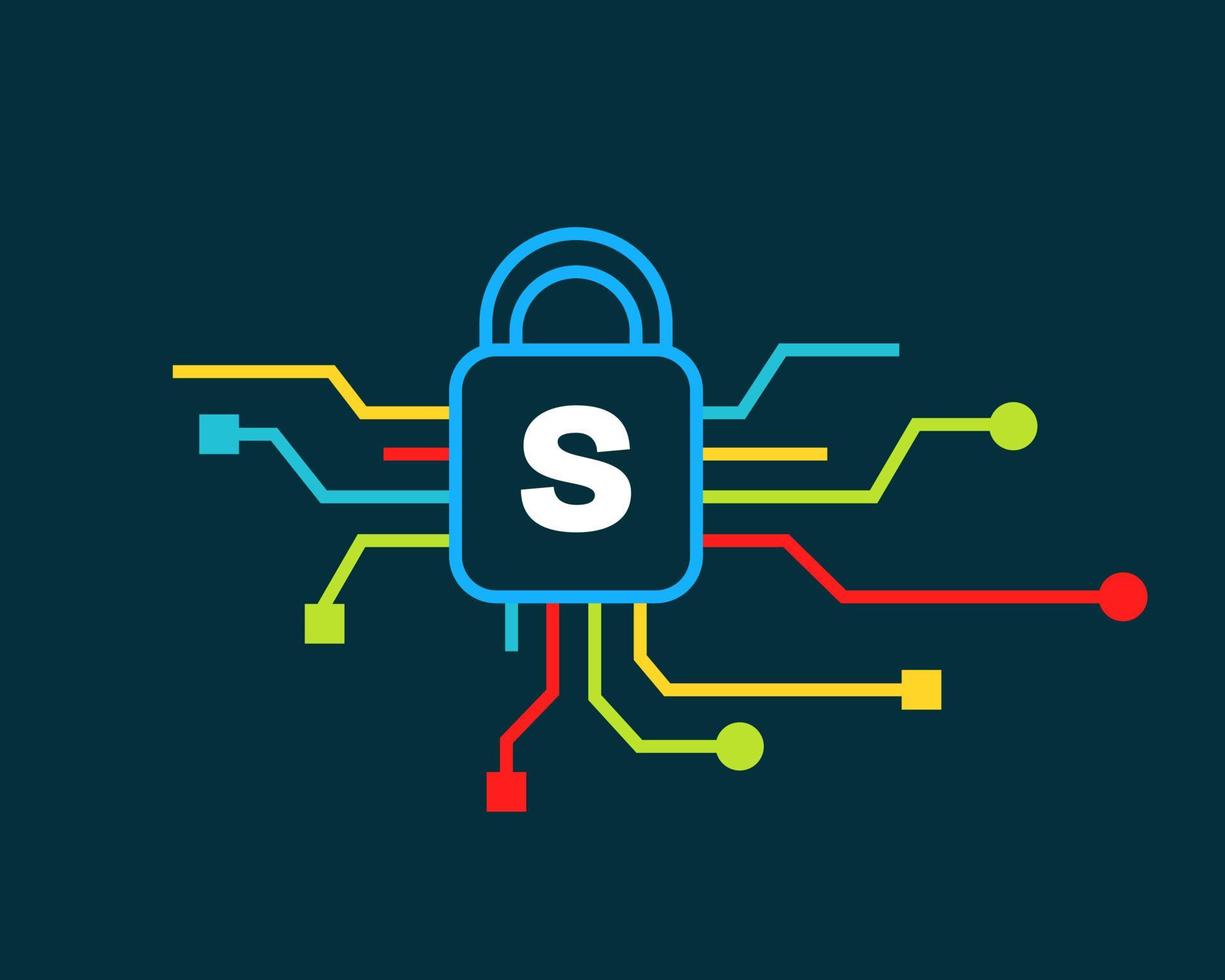 brief s cyber veiligheid logo. cyber bescherming, technologie, biotechnologie en hoog tech vector