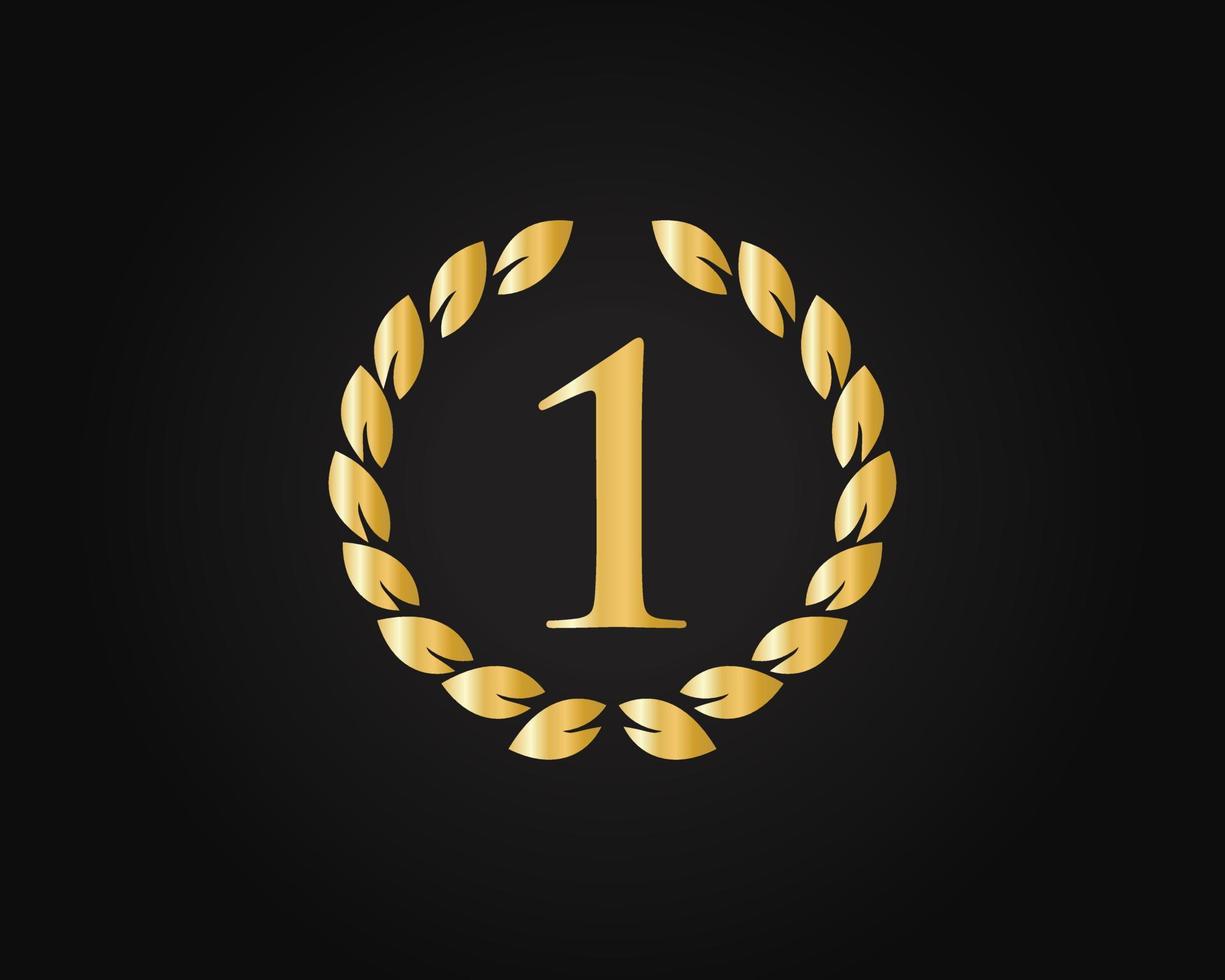 1e jaren verjaardag logo met gouden ring geïsoleerd Aan zwart achtergrond, voor verjaardag, verjaardag en bedrijf viering vector
