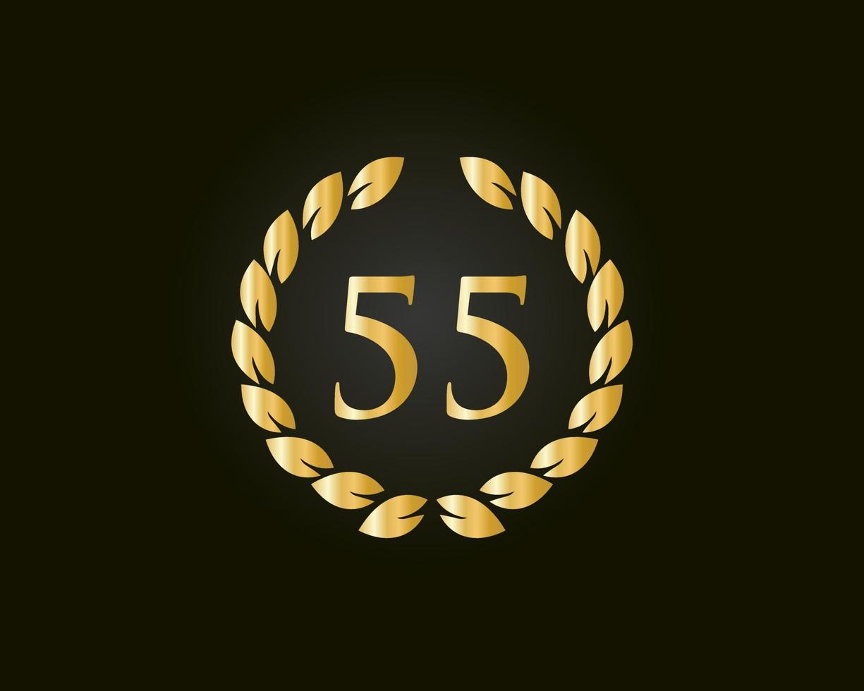 55ste jaren verjaardag logo met gouden ring geïsoleerd Aan zwart achtergrond, voor verjaardag, verjaardag en bedrijf viering vector