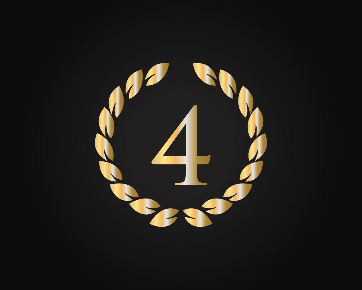 4e jaren verjaardag logo met gouden ring geïsoleerd Aan zwart achtergrond, voor verjaardag, verjaardag en bedrijf viering vector