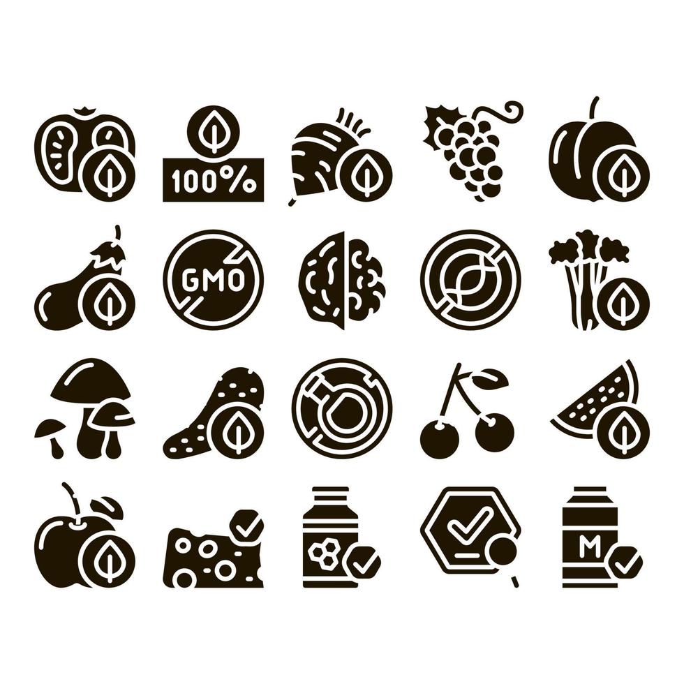 biologisch eco voedingsmiddelen glyph reeks vector