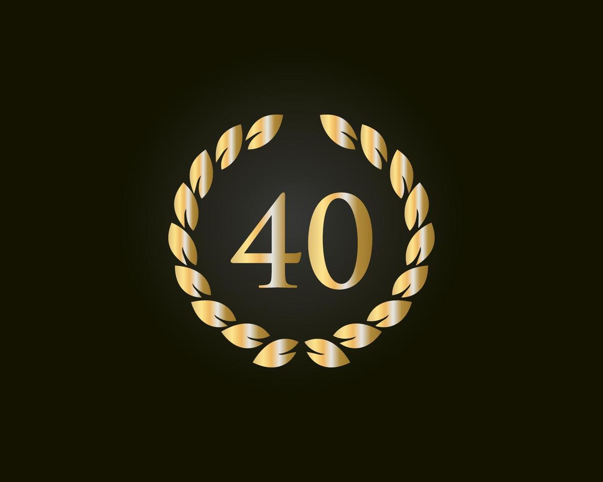 40e jaren verjaardag logo met gouden ring geïsoleerd Aan zwart achtergrond, voor verjaardag, verjaardag en bedrijf viering vector