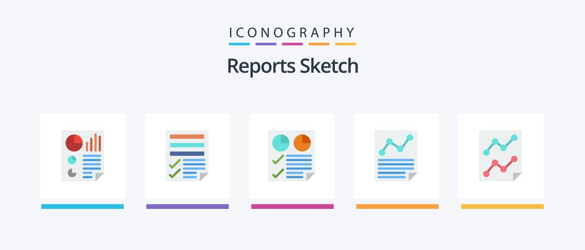 rapporten schetsen vlak 5 icoon pak inclusief brief. gegevens. papier. twee. bladzijde. creatief pictogrammen ontwerp vector