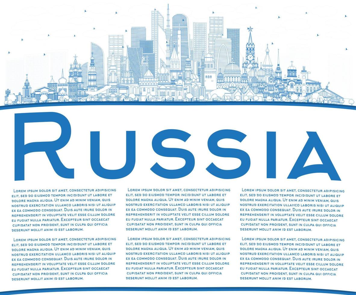 schets Rusland stad horizon met blauw gebouwen en kopiëren ruimte. vector