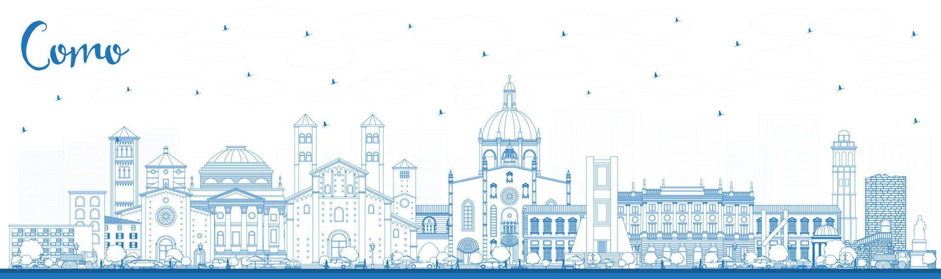 schets como Italië stad horizon met blauw gebouwen. vector