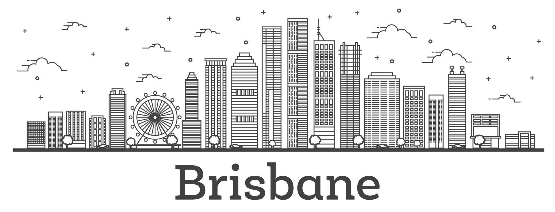 schets Brisbane Australië stad horizon met modern gebouwen geïsoleerd Aan wit. vector