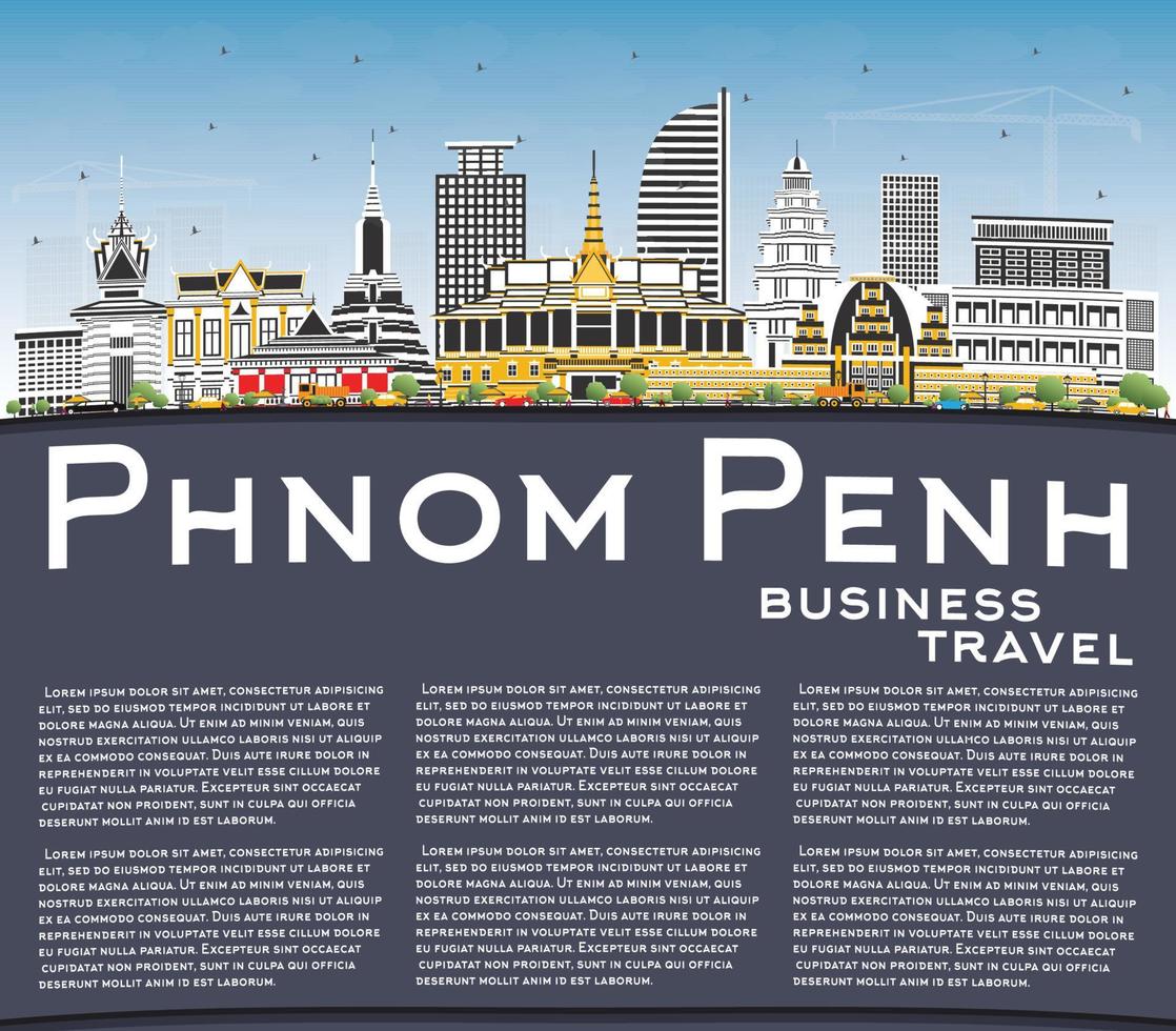 phnom penh Cambodja stad horizon met kleur gebouwen, blauw lucht en kopiëren ruimte. vector