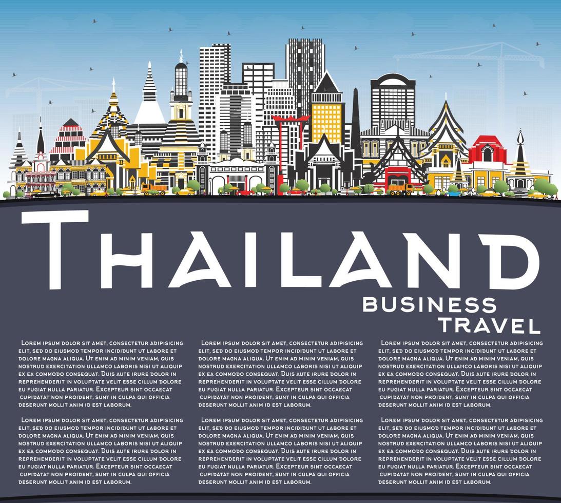 Thailand stad horizon met kleur gebouwen, blauw lucht en kopiëren ruimte. vector