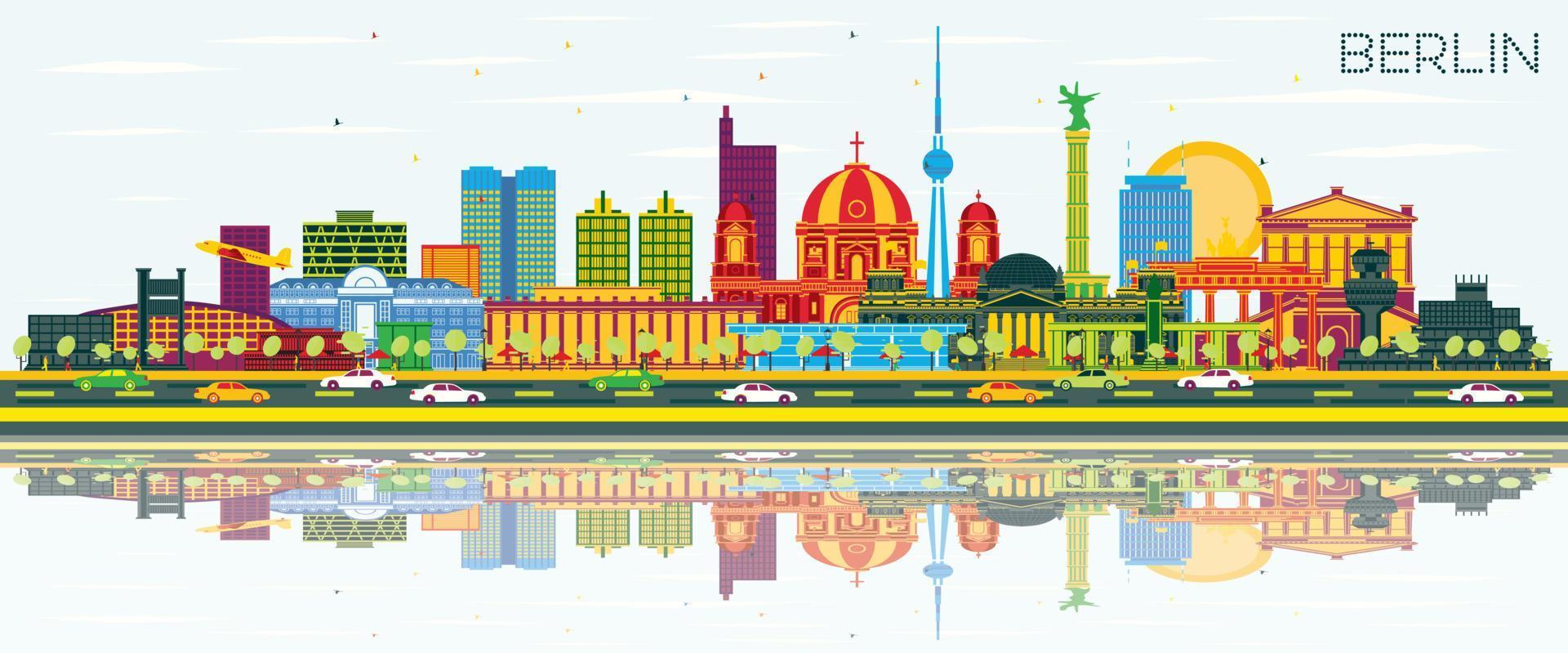 berlijn Duitsland stad horizon met kleur gebouwen, blauw lucht en reflecties. vector