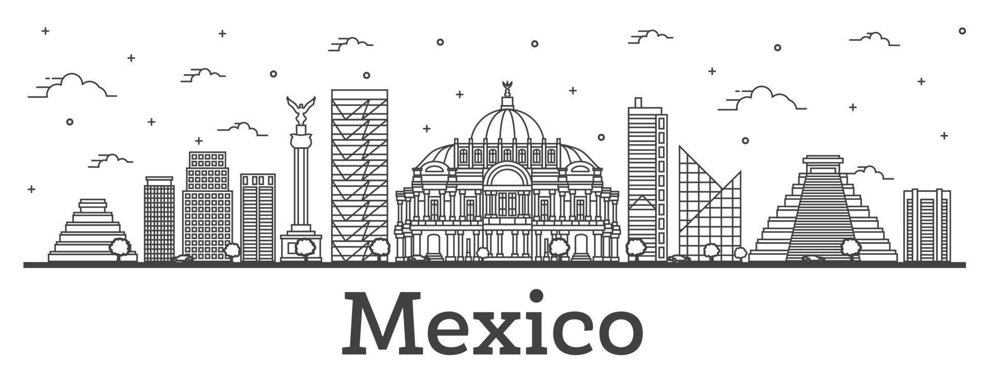 schets Mexico stad horizon met historisch gebouwen geïsoleerd Aan wit. vector