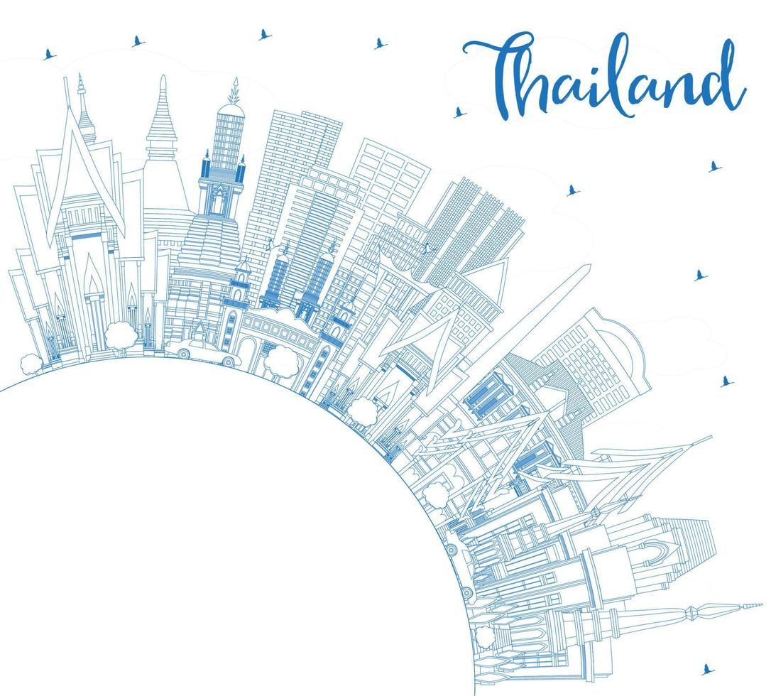 schets Thailand stad horizon met blauw gebouwen en kopiëren ruimte. vector