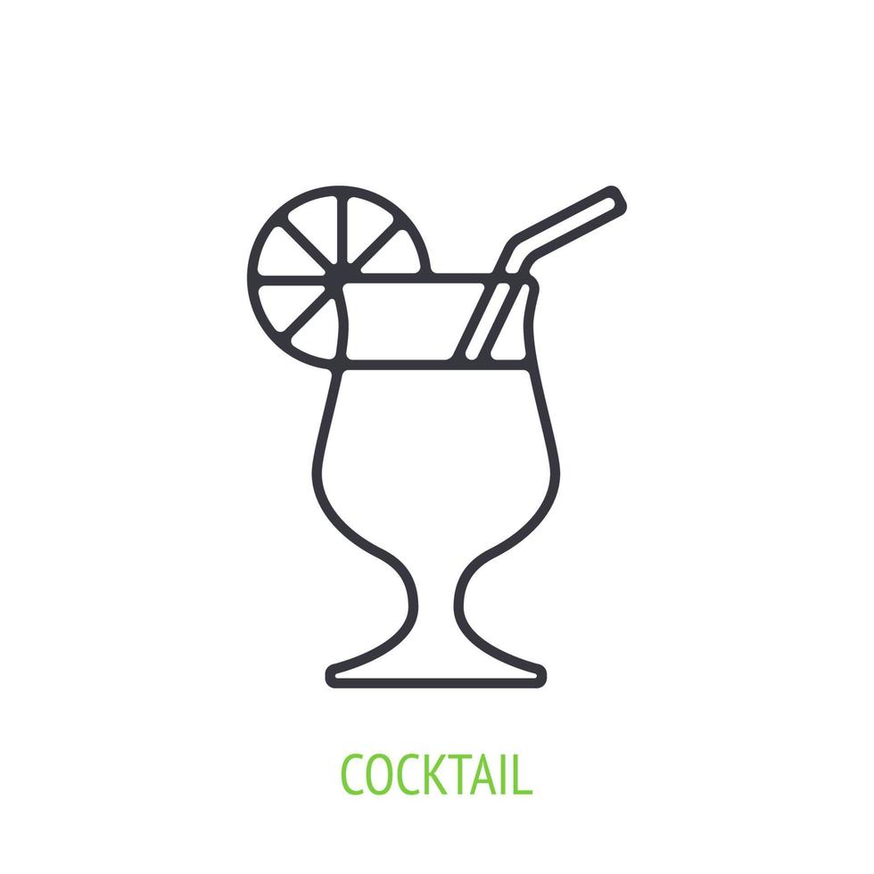 cocktail met oranje plak en rietje schets icoon vector