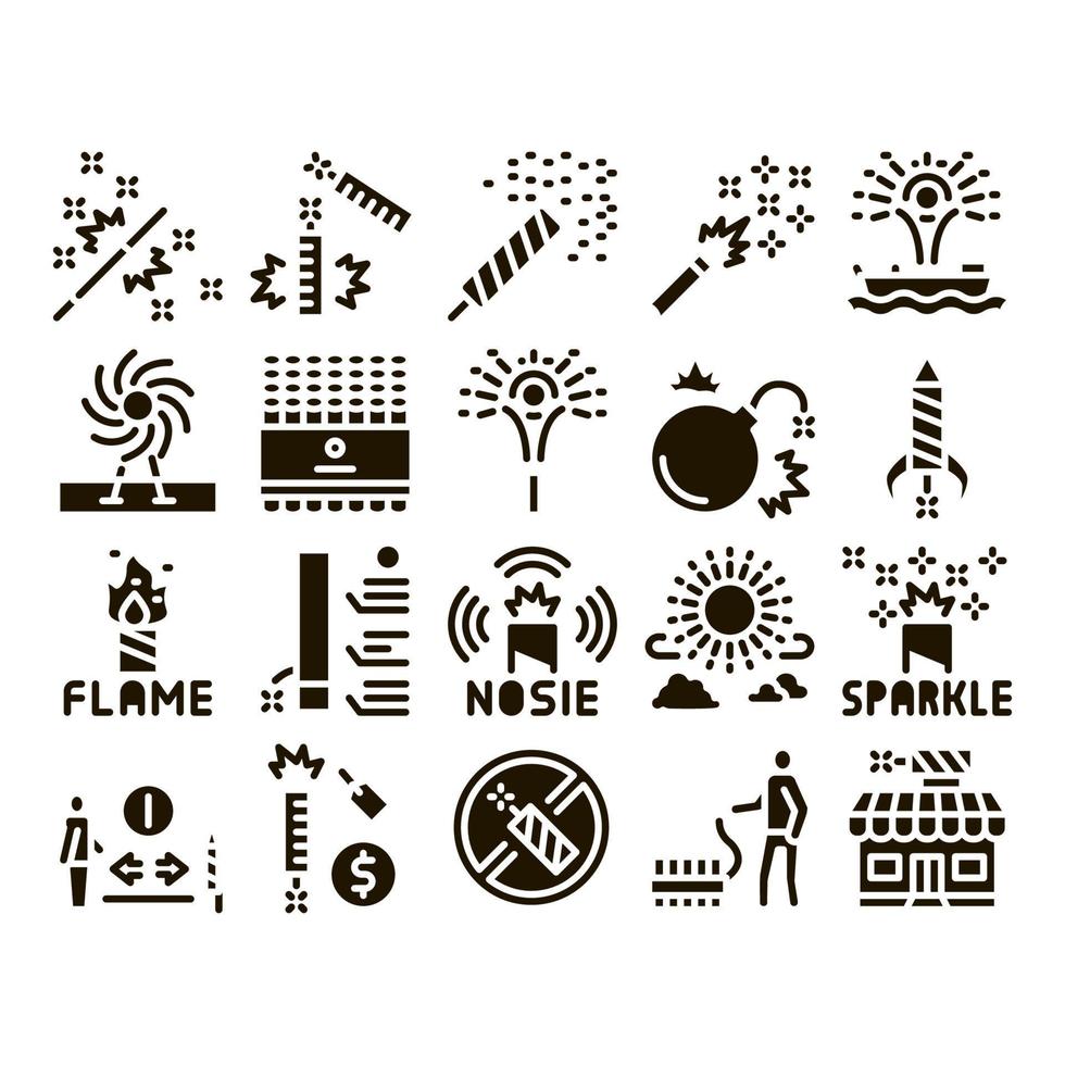 vuurwerk pyrotechnisch glyph reeks vector