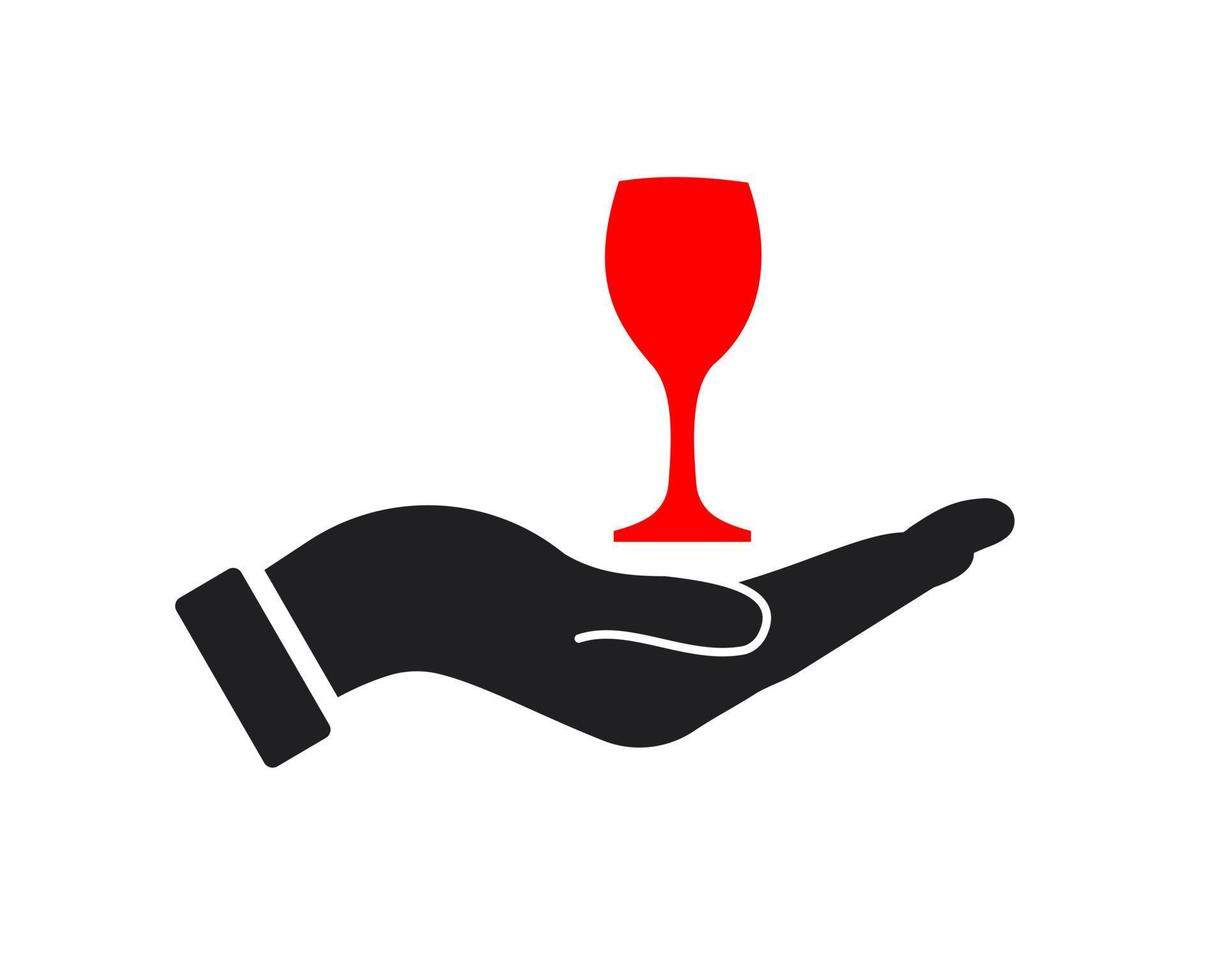 hand- wijn glas logo ontwerp. wijn glas logo met hand- concept vector. hand- en wijn glas logo ontwerp vector