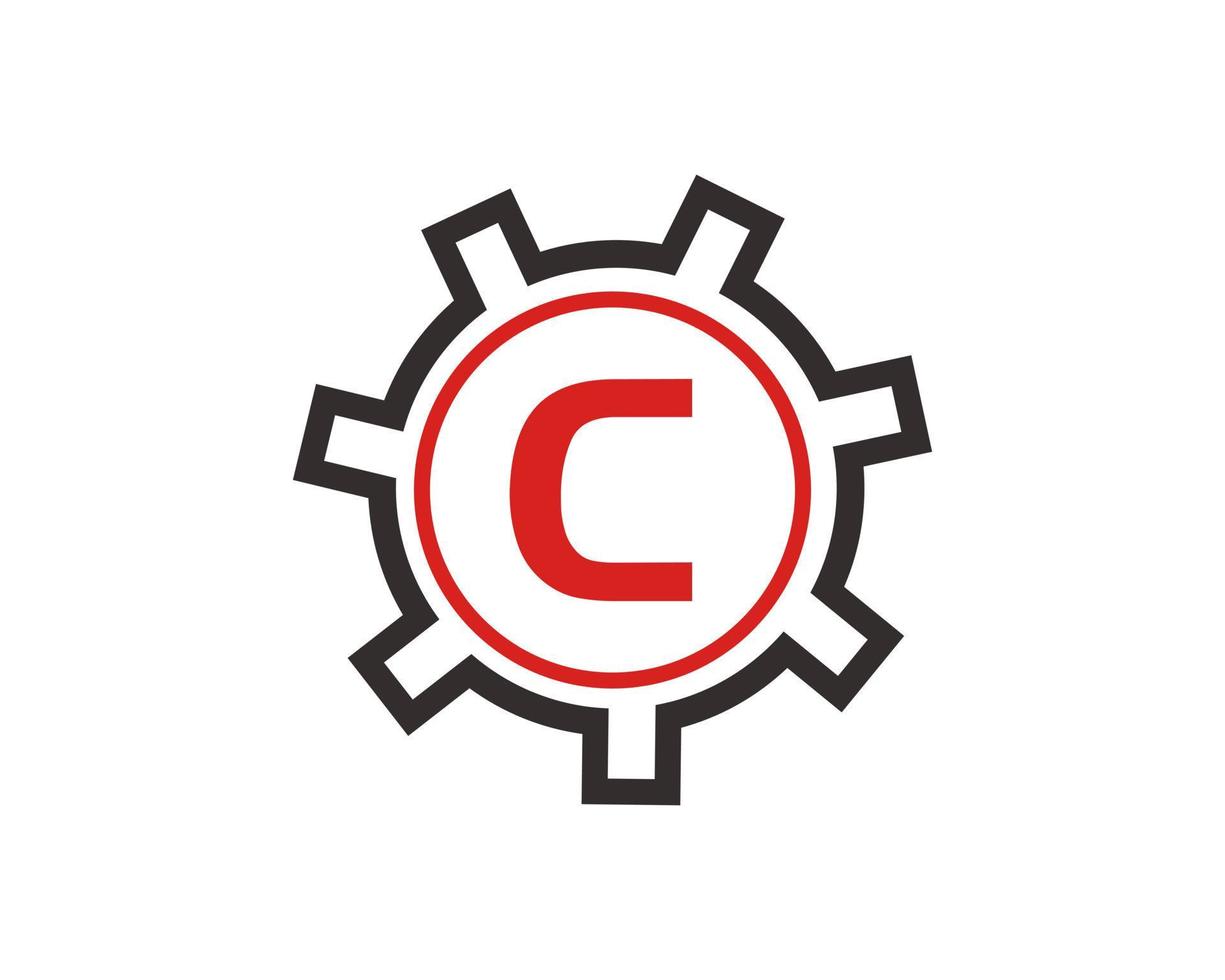 eerste brief c uitrusting logo ontwerp sjabloon. uitrusting ingenieur logotype vector