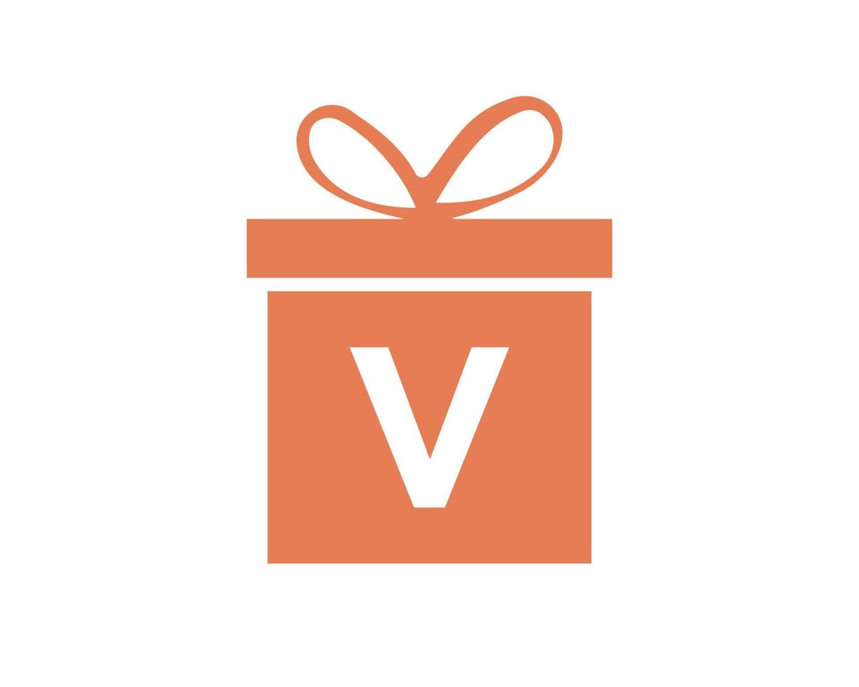 brief v geschenk doos logo vector sjabloon