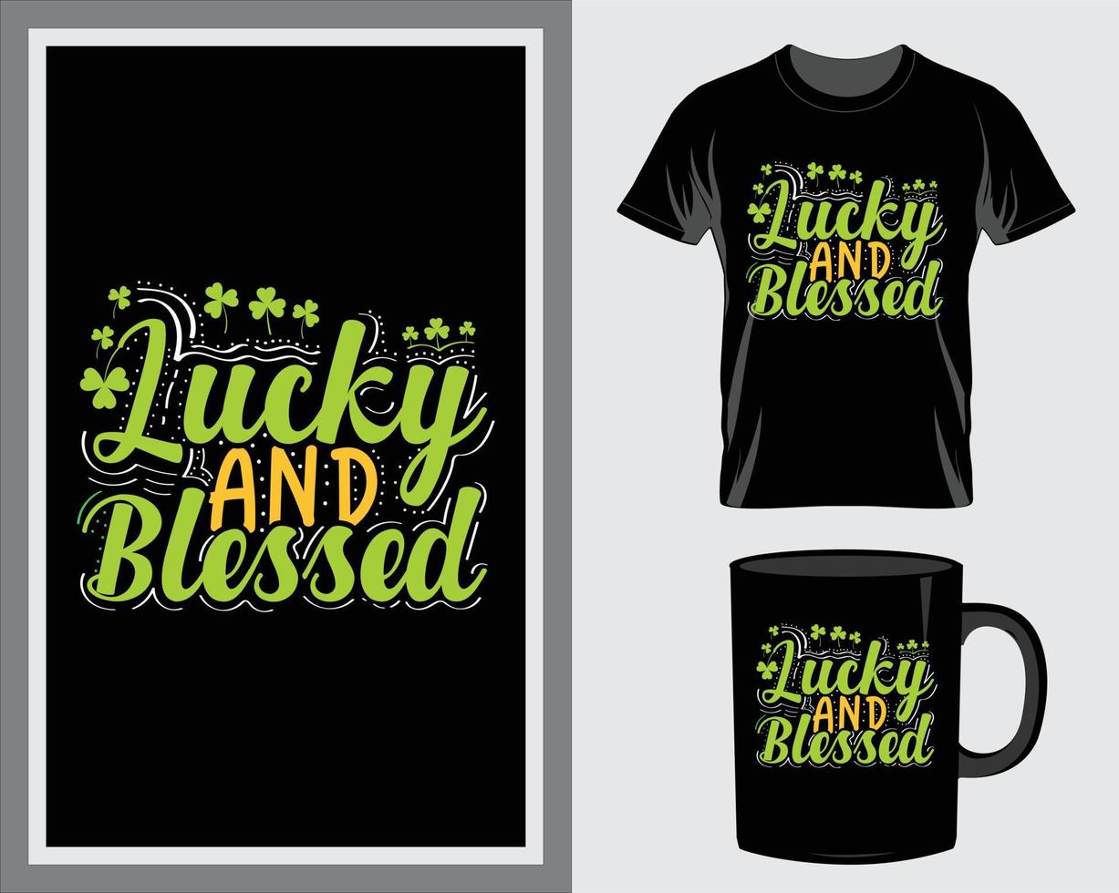 Lucky en gezegend st. Patrick dag citaat t-shirt en mok ontwerp vector