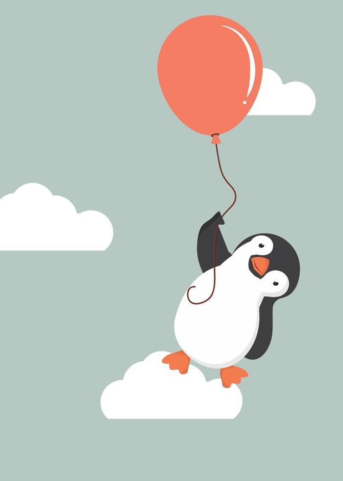 schattige pinguïn met een ballon vector