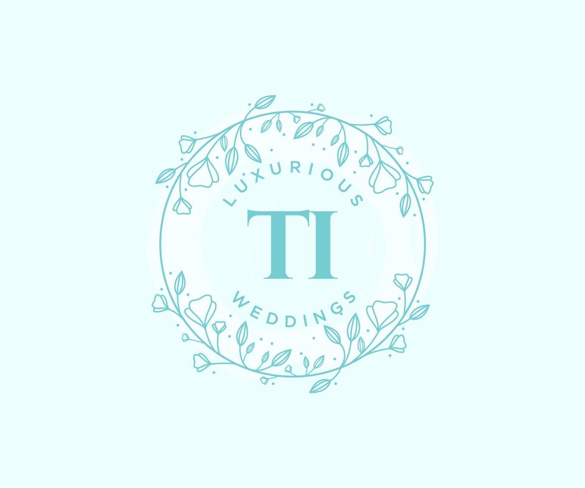 ti initialen brief bruiloft monogram logos sjabloon, hand- getrokken modern minimalistisch en bloemen Sjablonen voor uitnodiging kaarten, opslaan de datum, elegant identiteit. vector