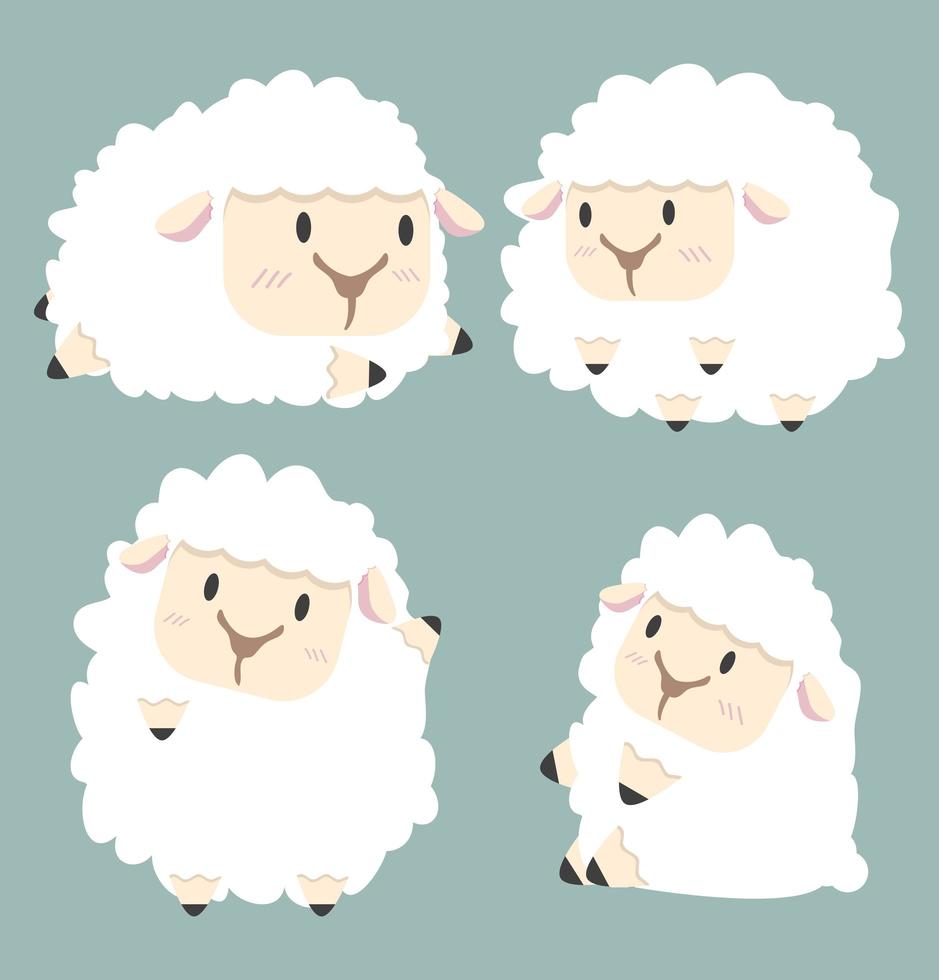 schattige witte kleine schapen set vector