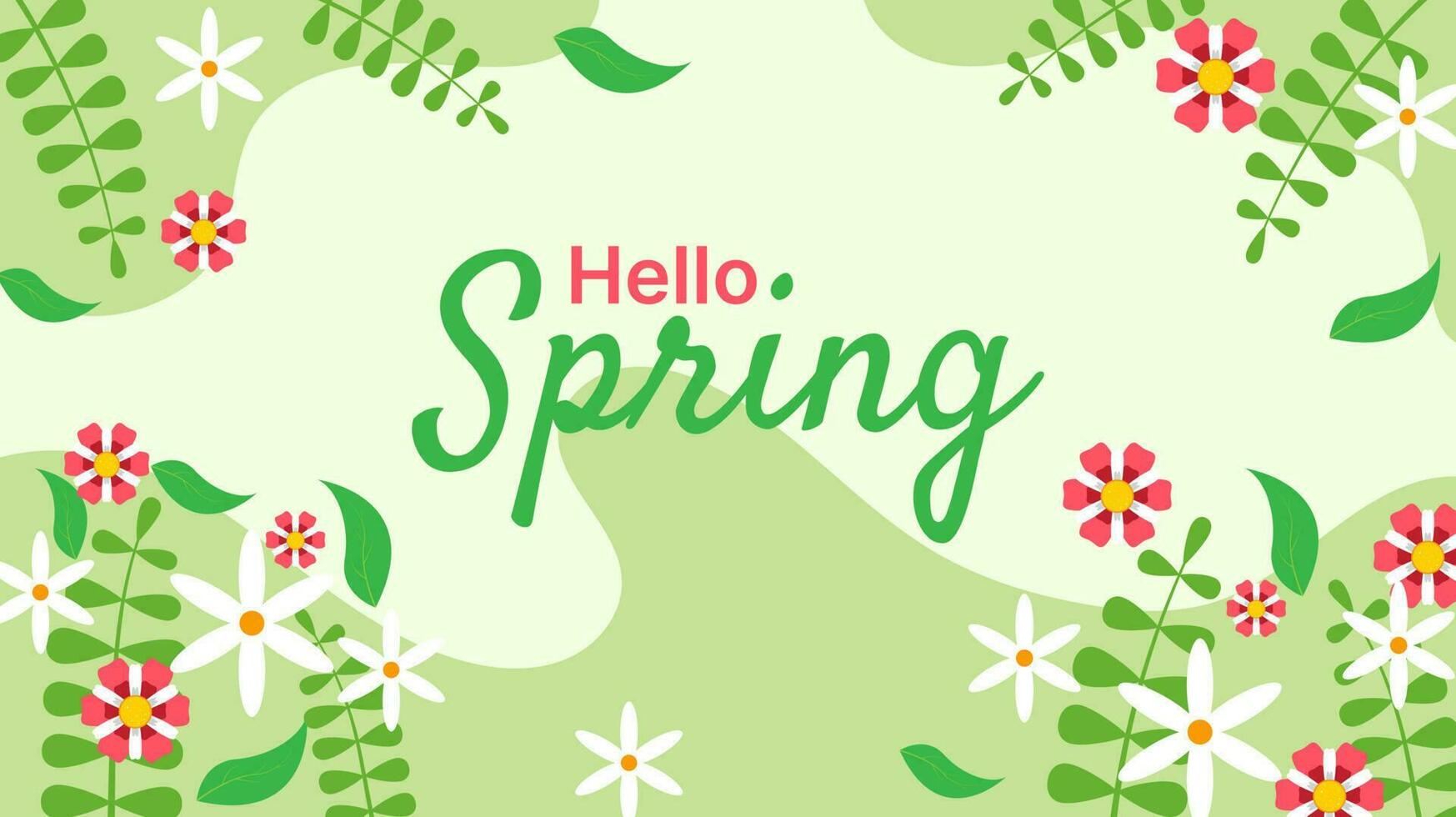Hallo voorjaar banier met vlak bloemen en bladeren illustratie. seizoensgebonden achtergrond ontwerp vector