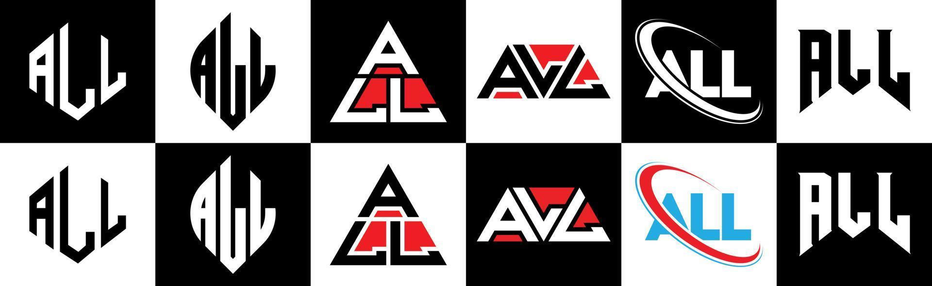 allemaal brief logo ontwerp in zes stijl. allemaal veelhoek, cirkel, driehoek, zeshoek, vlak en gemakkelijk stijl met zwart en wit kleur variatie brief logo reeks in een tekengebied. allemaal minimalistische en klassiek logo vector