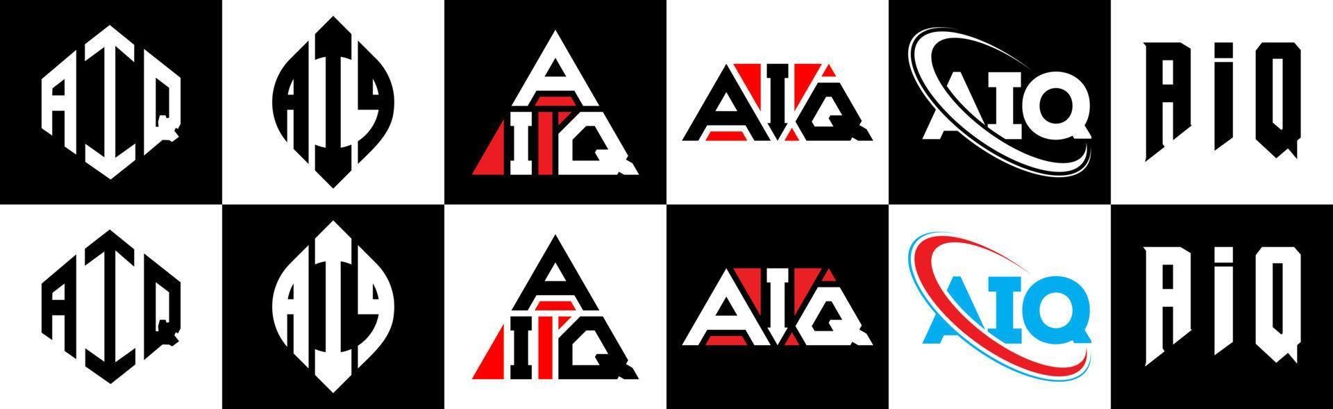 aiq brief logo ontwerp in zes stijl. aiq veelhoek, cirkel, driehoek, zeshoek, vlak en gemakkelijk stijl met zwart en wit kleur variatie brief logo reeks in een tekengebied. aiq minimalistische en klassiek logo vector