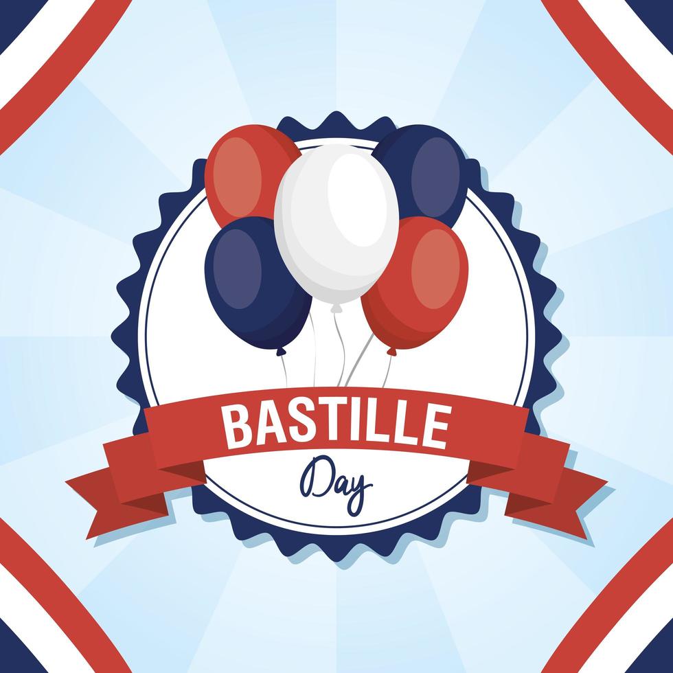 bastille dag viering kaart set met ballonnen vector