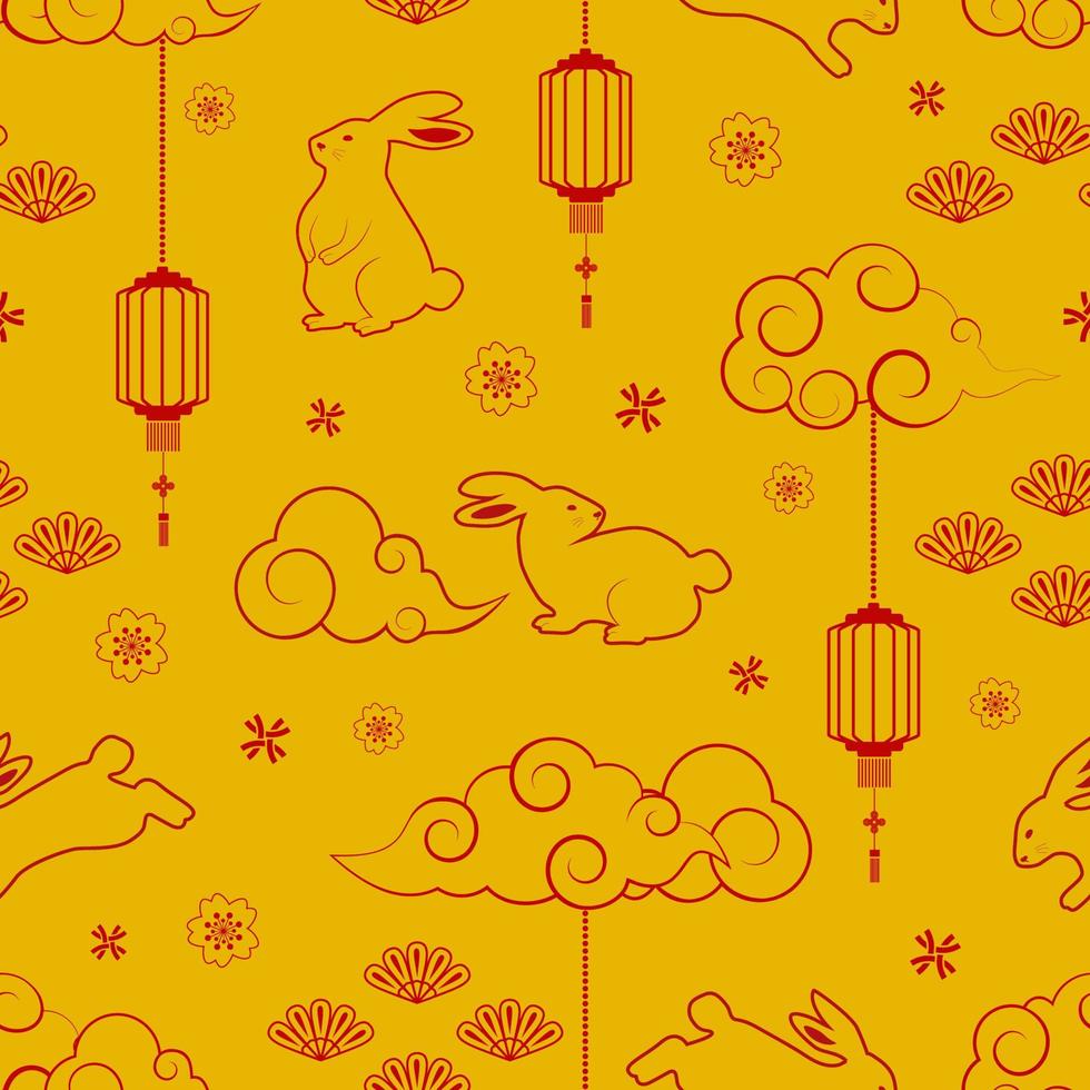 konijn karakter naadloos patroon met Aziatisch elementen voor decoratief Chinese nieuw jaar 2023 en midden herfst festival vector