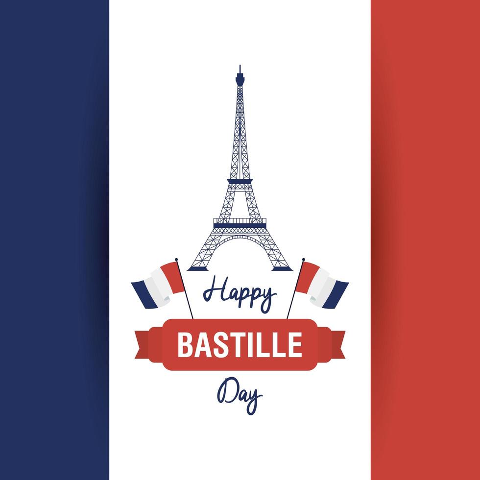 Bastille-dagvieringskaart die met Franse pictogrammen wordt geplaatst vector